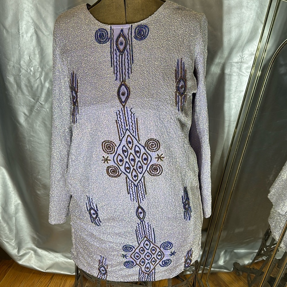 sister.max beaded blue and silver dress